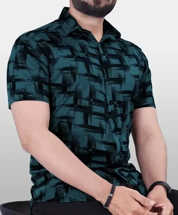 Green_Cotton_Regular_Fit_Short_Sleeve_Shirt_For_Men