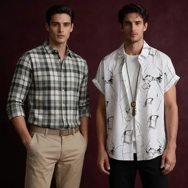 White_And_Green_Cotton_Relaxed_Fit_Printed_Short_Sleeve_Shirt_For_Men_Pack_Of_2