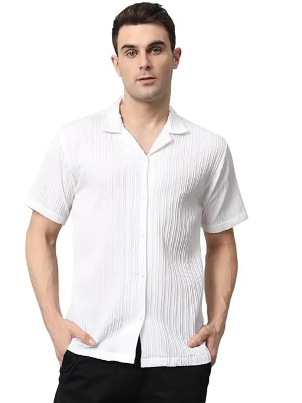 White_Cotton_Relaxed_Fit_Textured_Short_Sleeve_Shirt_For_Men