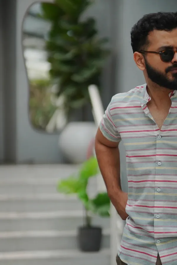 Grey_Cotton_Regular_Fit_Striped_Short_Sleeve_Shirt_For_Men