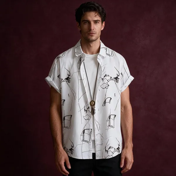 White_And_Green_Cotton_Relaxed_Fit_Printed_Short_Sleeve_Shirt_For_Men_Pack_Of_2