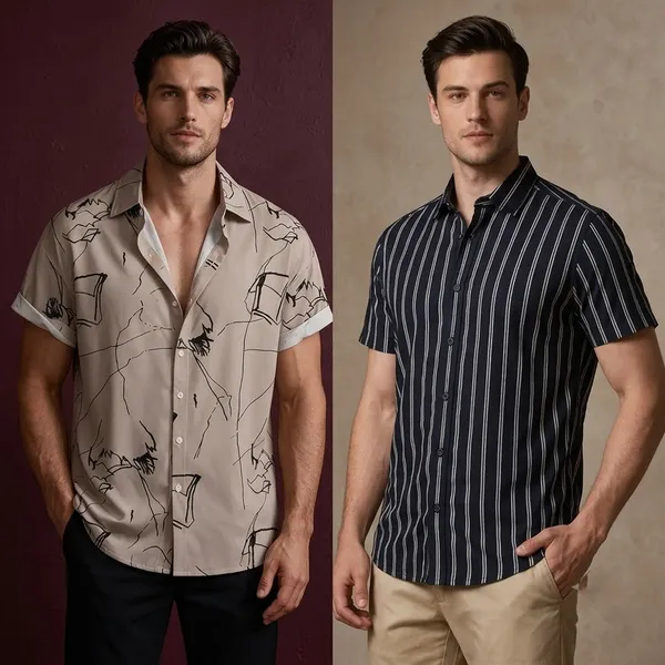 Navy_And_Beige_Cotton_Regular_Fit_Striped_Short_Sleeve_Shirt_For_Men_Pack_Of_2