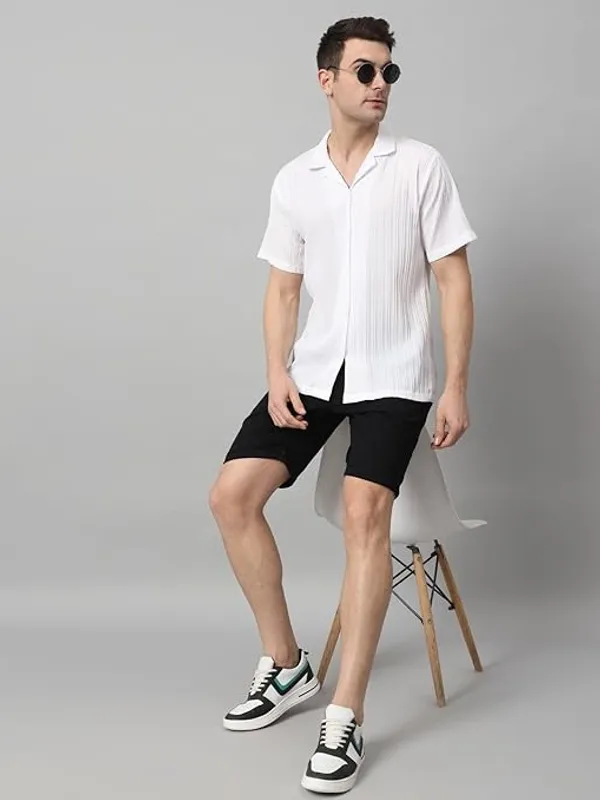White_Cotton_Relaxed_Fit_Textured_Short_Sleeve_Shirt_For_Men