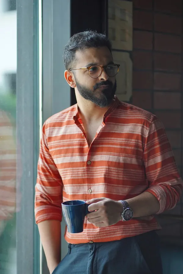 Red_Cotton_Relaxed_Fit_Striped_Short_Sleeve_Shirt_For_Men