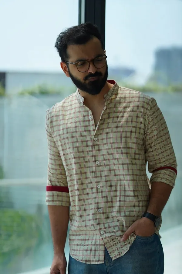 Beige_Cotton_Straight_Fit_Checked_Kurta_For_Men