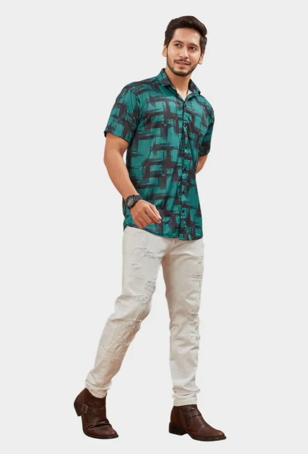Green_Cotton_Regular_Fit_Short_Sleeve_Shirt_For_Men