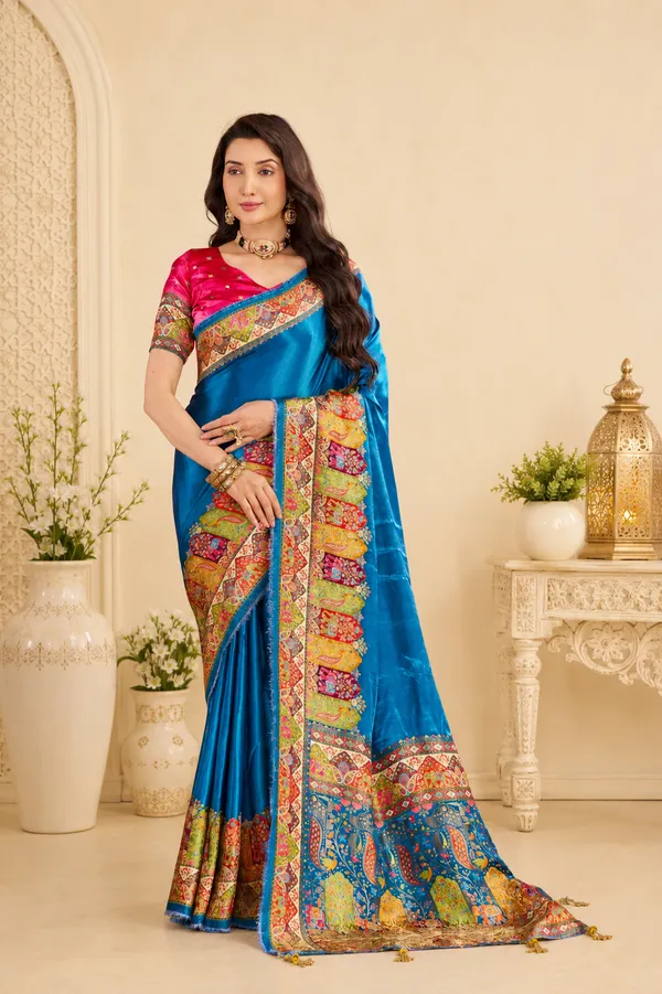 Peacock_Blue_Satin_Silk_Saree
