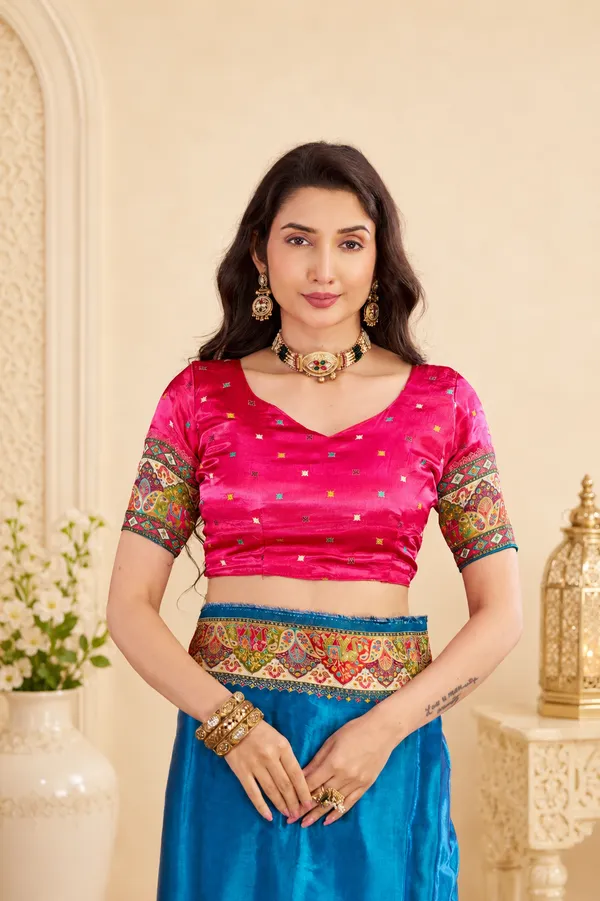 Peacock_Blue_Satin_Silk_Saree