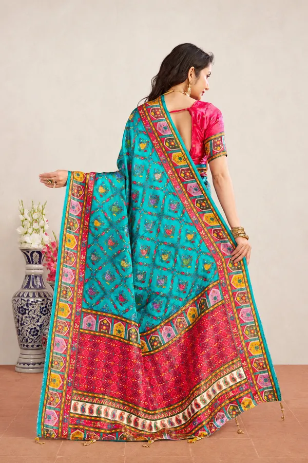 Turquoise_Blue_Satin_Silk_Patola_Saree