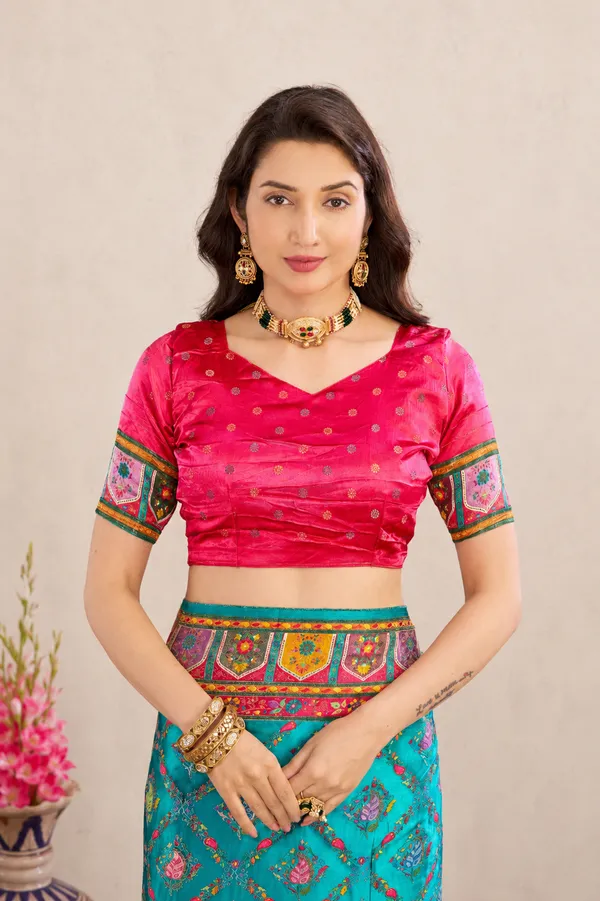 Turquoise_Blue_Satin_Silk_Patola_Saree
