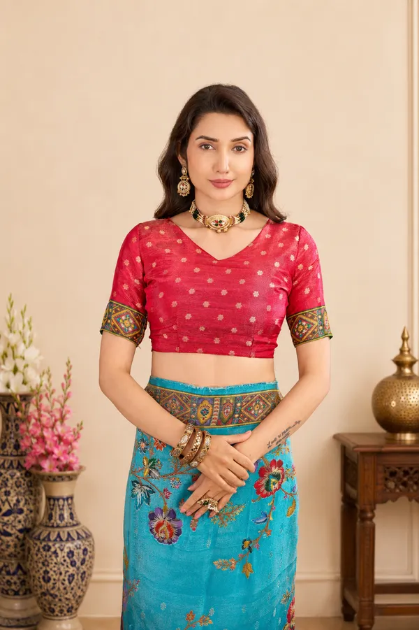 Turquoise_Blue_Viscose_Tissue_Saree