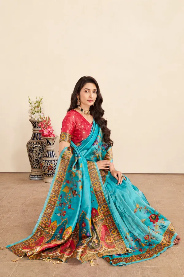 Turquoise_Blue_Viscose_Tissue_Saree