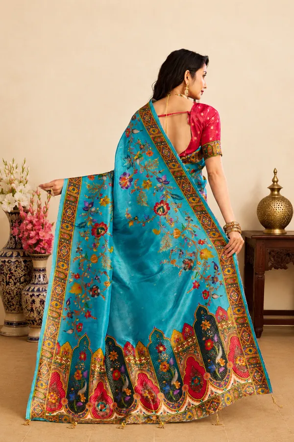 Turquoise_Blue_Viscose_Tissue_Saree