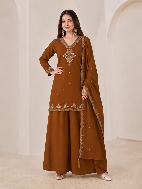 Chocolate_Brown_Pali_Silk_Sharara_Suit_Set