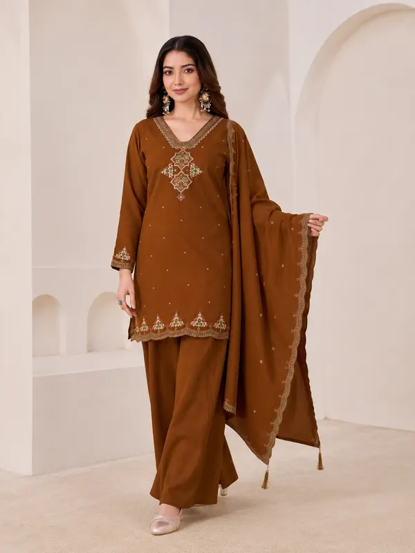 Chocolate_Brown_Pali_Silk_Sharara_Suit_Set