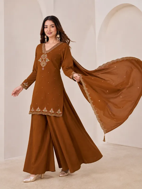 Chocolate_Brown_Pali_Silk_Sharara_Suit_Set