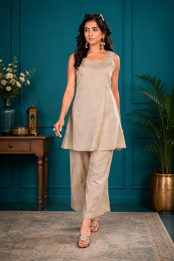 Champagne_Beige_Vetican_Silk_Flared_Palazzo_Suit_Set