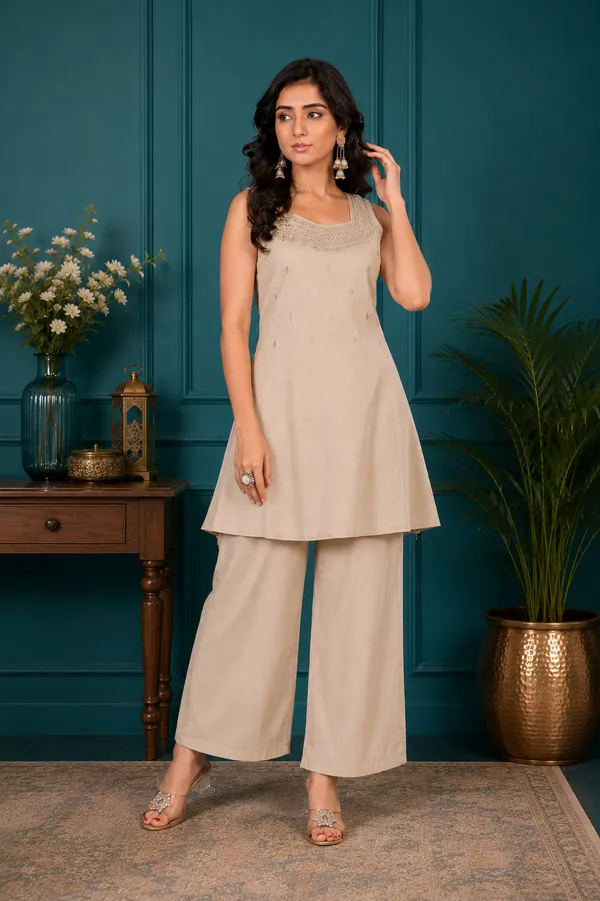 Champagne_Beige_Vetican_Silk_Flared_Palazzo_Suit_Set