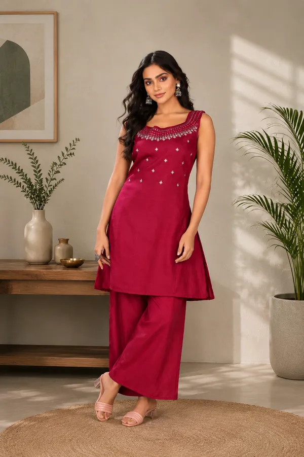 Deep_Wine_Magenta_Vetican_Silk_Flared_Palazzo_Suit_Set
