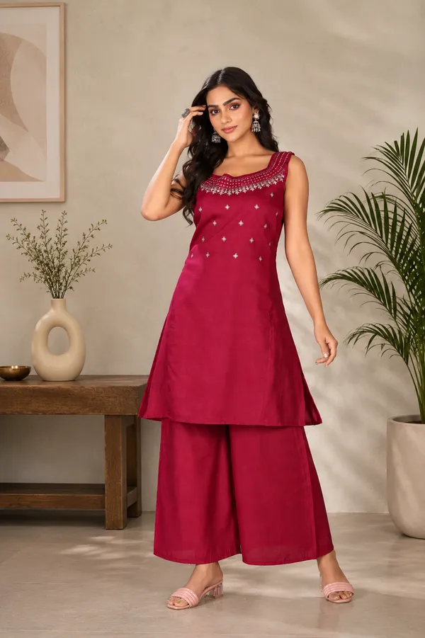 Deep_Wine_Magenta_Vetican_Silk_Flared_Palazzo_Suit_Set
