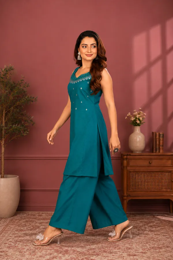 Teal_Blue_Vetican_Silk_Palazzo_Suit