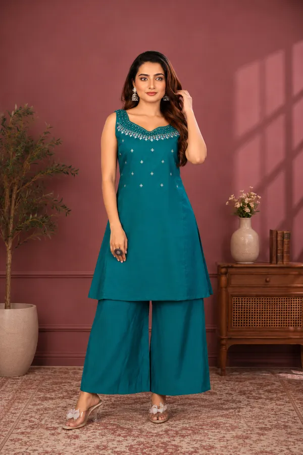 Teal_Blue_Vetican_Silk_Palazzo_Suit