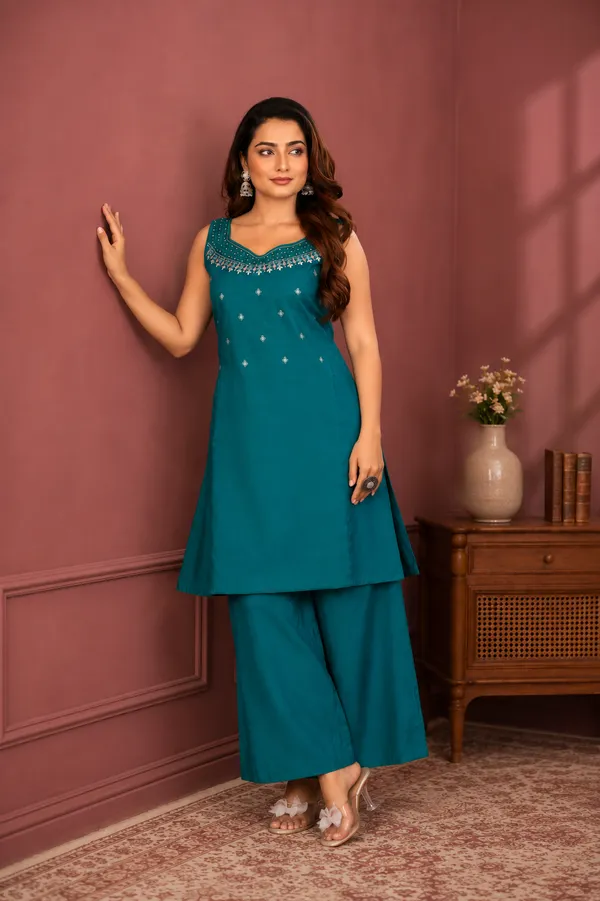Teal_Blue_Vetican_Silk_Palazzo_Suit