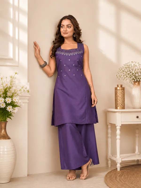 Royal_Indigo_Purple_Vetican_Silk_Flared_Palazzo_Suit_Set