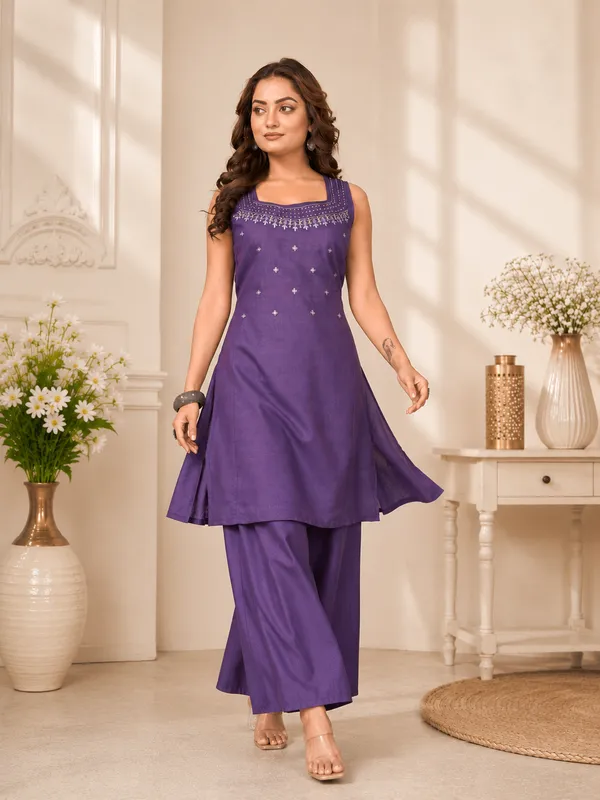 Royal_Indigo_Purple_Vetican_Silk_Flared_Palazzo_Suit_Set