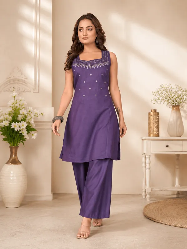 Royal_Indigo_Purple_Vetican_Silk_Flared_Palazzo_Suit_Set
