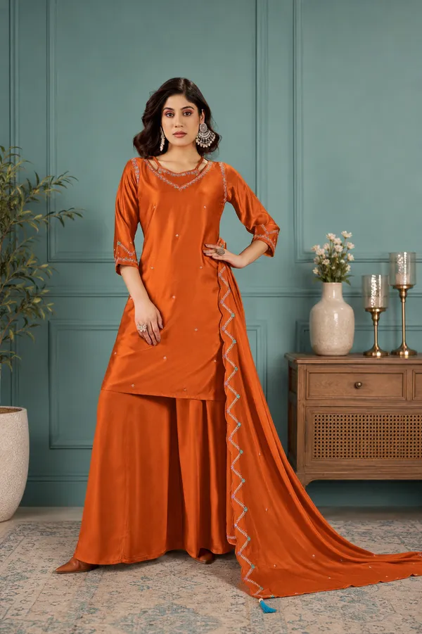 Rust_Orange_Gaji_Silk_Palazzo_Suit_Set