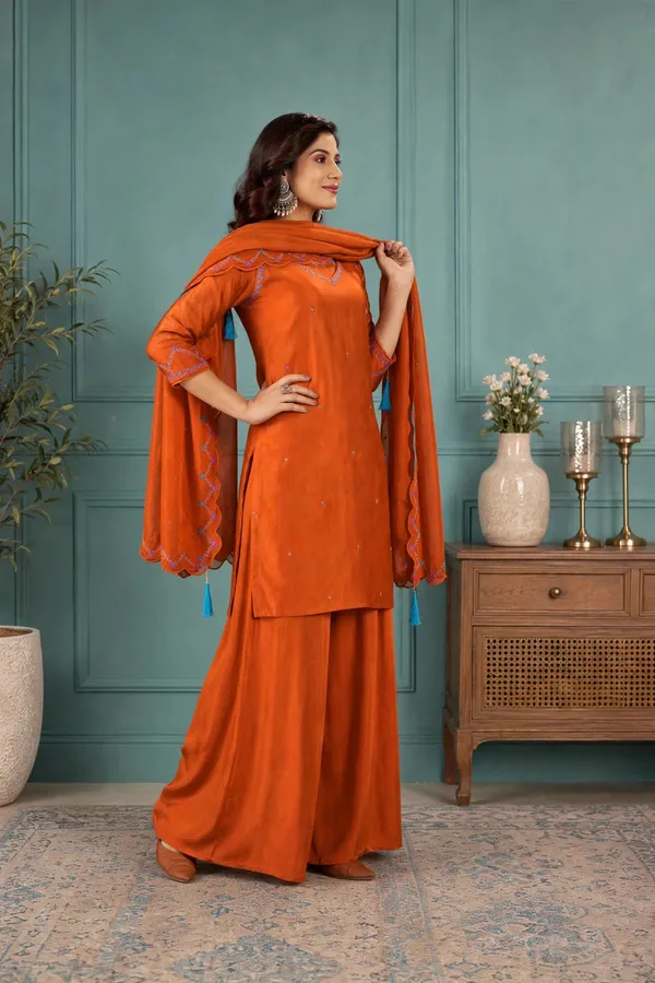 Rust_Orange_Gaji_Silk_Palazzo_Suit_Set