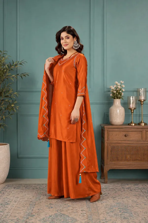 Rust_Orange_Gaji_Silk_Palazzo_Suit_Set