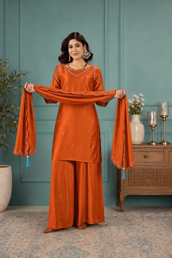 Rust_Orange_Gaji_Silk_Palazzo_Suit_Set