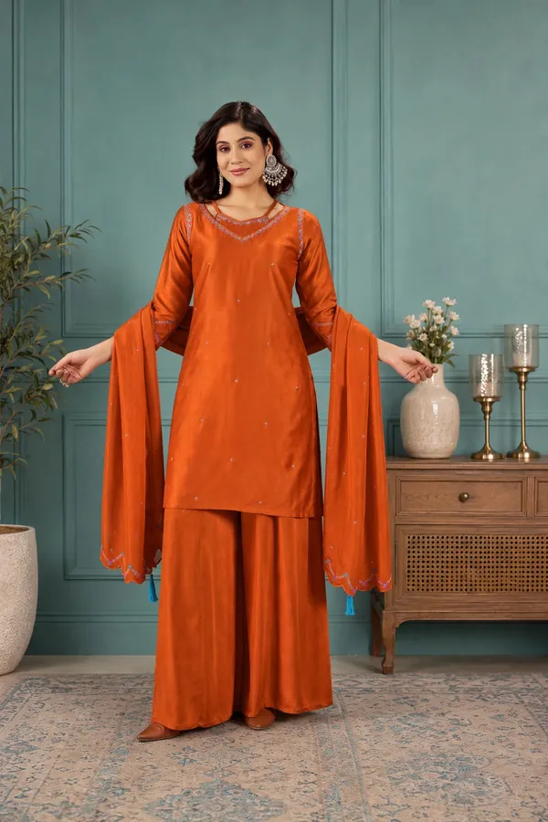Rust_Orange_Gaji_Silk_Palazzo_Suit_Set