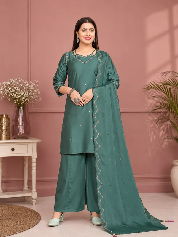 Deep_Emerald_Green_Gaji_Silk_Palazzo_Suit_Set
