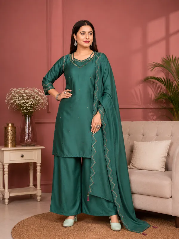 Deep_Emerald_Green_Gaji_Silk_Palazzo_Suit_Set