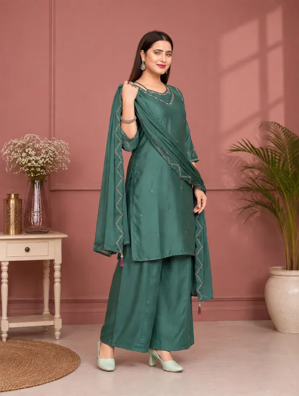 Deep_Emerald_Green_Gaji_Silk_Palazzo_Suit_Set
