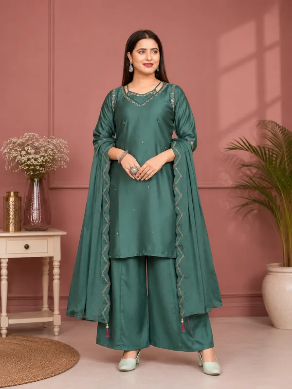 Deep_Emerald_Green_Gaji_Silk_Palazzo_Suit_Set