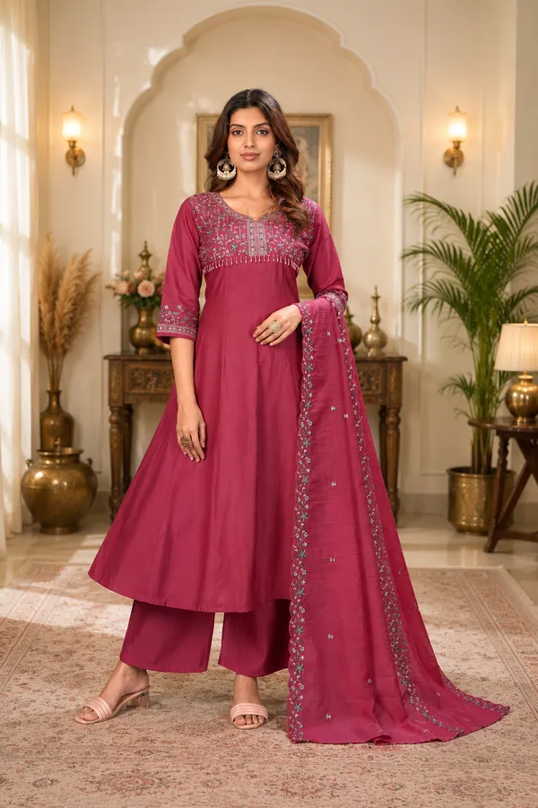 Magenta_Pink_Roman_Silk_Embroidered_Anarkali_Suit_Set