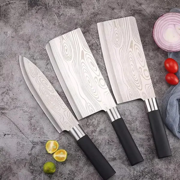 3_Piece_Kitchen_Chef_Tool_Set_with_Patterned_Stainless_Steel_Blades,_Cleaver_Style_Knife,_Utility_Cutter_&_Chef_Slicer,_Ergonomic_Handle_for_Vegetable,_Fruit_&_Meat_Preparation