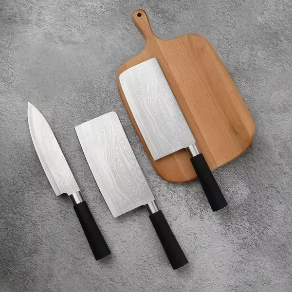 3_Piece_Kitchen_Chef_Tool_Set_with_Patterned_Stainless_Steel_Blades,_Cleaver_Style_Knife,_Utility_Cutter_&_Chef_Slicer,_Ergonomic_Handle_for_Vegetable,_Fruit_&_Meat_Preparation