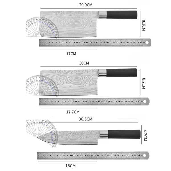 3_Piece_Kitchen_Chef_Tool_Set_with_Patterned_Stainless_Steel_Blades,_Cleaver_Style_Knife,_Utility_Cutter_&_Chef_Slicer,_Ergonomic_Handle_for_Vegetable,_Fruit_&_Meat_Preparation
