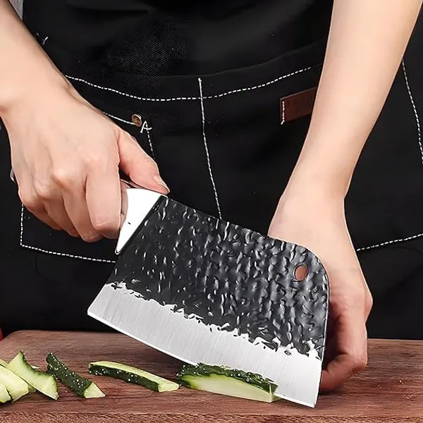 Premium_Stainless_Steel_Meat_Cleaver_Knife_with_Hammered_Blade,_Ergonomic_Wooden_Handle,_Heavy_Duty_Kitchen_Chopping_Knife_for_Meat,_Vegetables_&_Food_Preparation