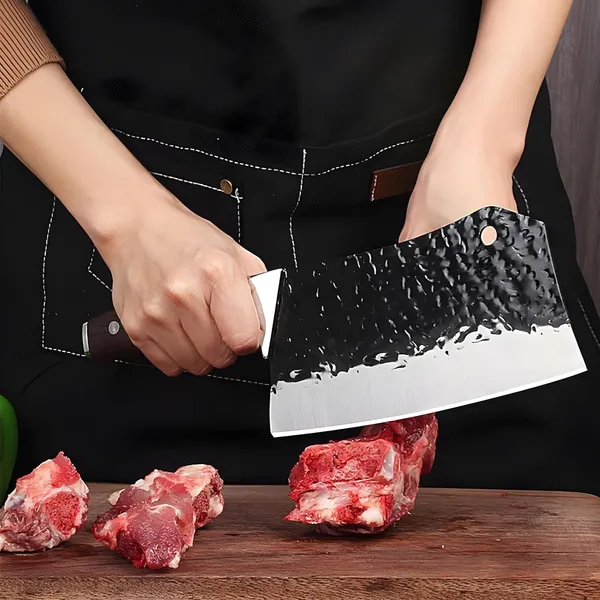 Premium_Stainless_Steel_Kitchen_Cleaver_Knife_with_Hammered_Blade_and_Ergonomic_Wooden_Handle_for_Vegetable_Cutting,_Meat_Chopping_&_Daily_Cooking