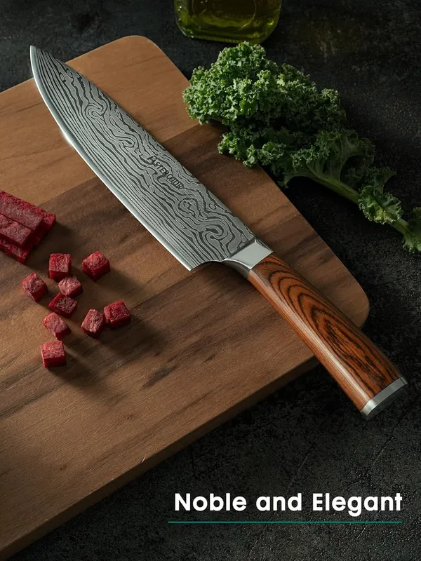 Premium_Stainless_Steel_Chef_Knife_with_Damascus_Pattern_Blade,_Wooden_Handle,_Sharp_Kitchen_Cutting_Knife_for_Slicing,_Chopping,_Dicing_&_Everyday_Cooking