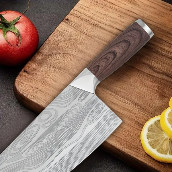 Premium_Damascus_Pattern_Kitchen_Cleaver_Knife_with_Ergonomic_Wood-Effect_Handle,_Wide_Sharp_Blade_for_Chopping,_Slicing_&_Everyday_Kitchen_Preparation