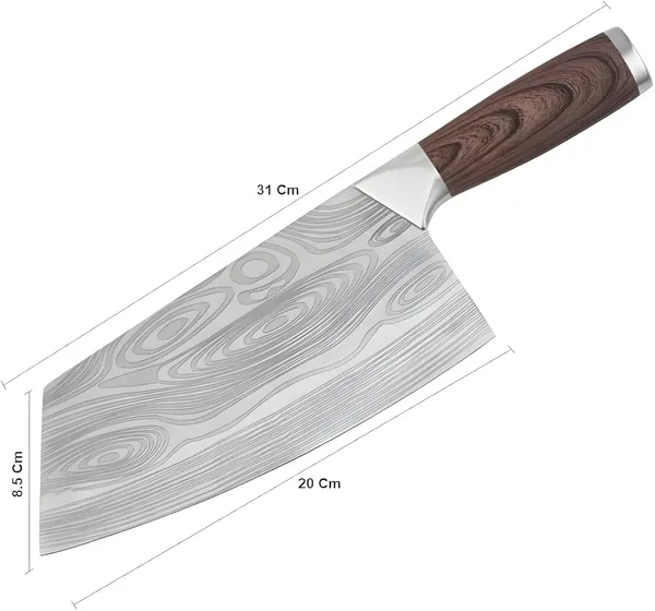 Premium_Damascus_Pattern_Kitchen_Cleaver_Knife_with_Ergonomic_Wood-Effect_Handle,_Wide_Sharp_Blade_for_Chopping,_Slicing_&_Everyday_Kitchen_Preparation
