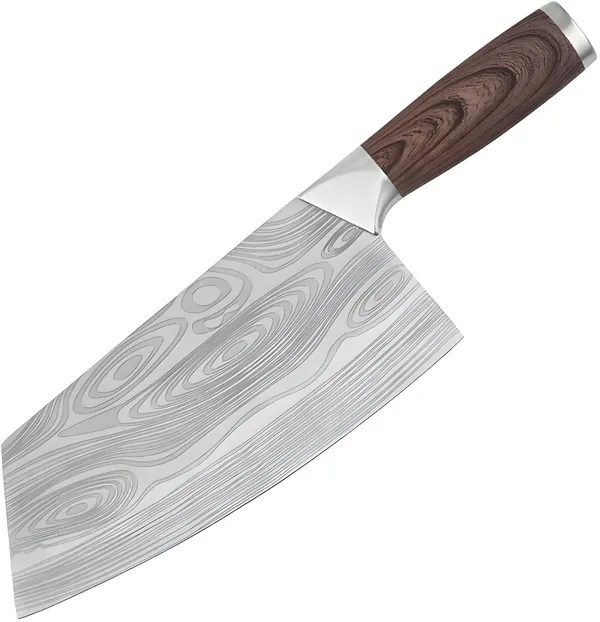 Premium_Damascus_Pattern_Kitchen_Cleaver_Knife_with_Ergonomic_Wood-Effect_Handle,_Wide_Sharp_Blade_for_Chopping,_Slicing_&_Everyday_Kitchen_Preparation