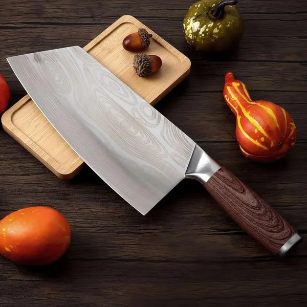 Premium_Damascus_Pattern_Kitchen_Cleaver_Knife_with_Ergonomic_Wood-Effect_Handle,_Wide_Sharp_Blade_for_Chopping,_Slicing_&_Everyday_Kitchen_Preparation